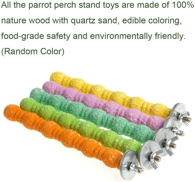 kathson Bird Perch Parrot Stand Cage Accessories Natural Wooden Stick Paw Grinding Rough-surfaced Chew Toy for Cockatiels,Cockatoo,Lorikeet,Conure,Parakeet 10 Pack (Random Color,7.9inch)