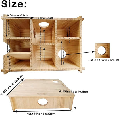 Multi Chamber Hamster House,Wooden Guinea Pig Maze Hideout Hut Interesting Multi-Room Tunnel Exploring Toys Hamsters Accessories for Guinea Pigs Dwarf Mice Gerbil Small Rodents