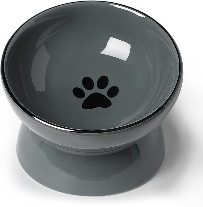 ONTUBE Ceramic Raised Cat Dishes Bowl, Pet Food Bowls,5.3-Inch 10oz (Gray)
