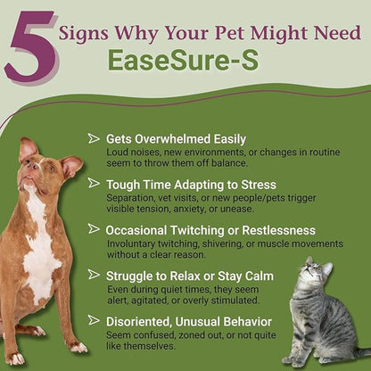 PetAlive EaseSure-S - Dog and Cat Calming Drops - Herbal Pet Supplement to Relax and Reduce Involuntary Muscle Movements, Twitching - Care for Cats and Dogs - 59 mL
