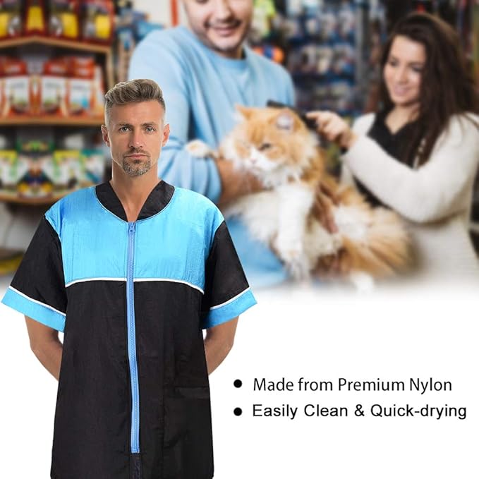 Noverlife Pet Grooming Jacket with Zipper, XL Size, Lightweight Hair Repellent Shirt Style Pet Groomer Smock for Dog Cat Grooming, Hair Salon Barber Hairdresser Work Clothes