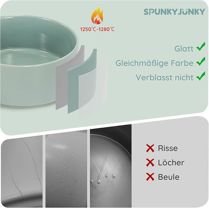 SPUNKYJUNKY 42OZ Ceramic Dog and Cat Bowl, Modern Cute Weighted Food Water Bowl for Replacement Morandi Green (2 Pack)