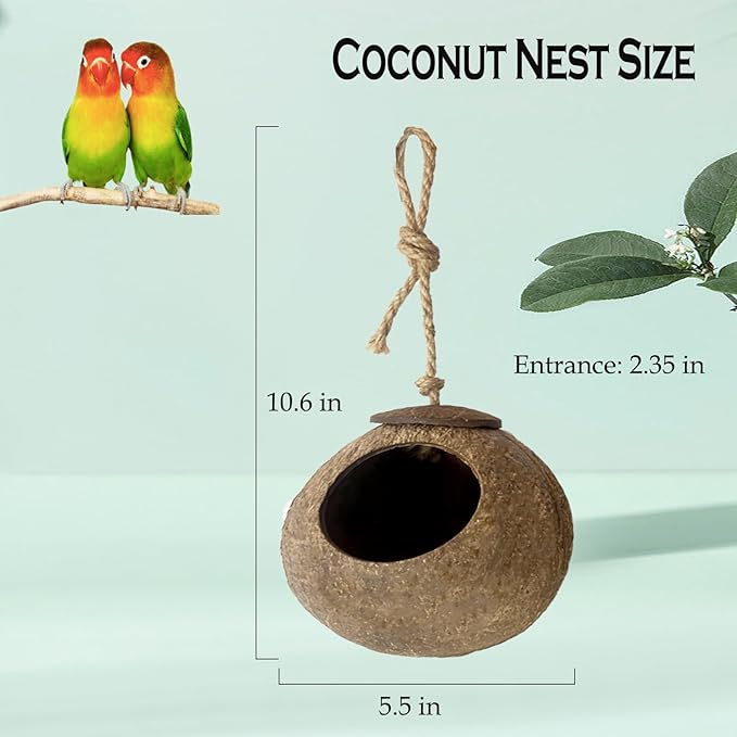 Hanging Coconut for Birds,Bird Nest for Cage Parakeet Hideaway Budgie Hut House Sleeping Toys Pet Cage Habitats Decor for Parrot Cockatiel Conure Finch