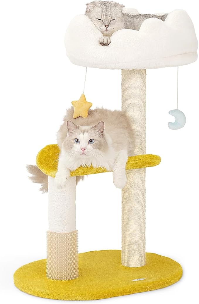 Happi N Pets Cloud Cat Tree, 31.5in Multi-Level Indoor Cat Tower with Scratching Posts, Viewing Perch, Removable & Washable Cushions, Cat Activity Tree with Dangling Toy