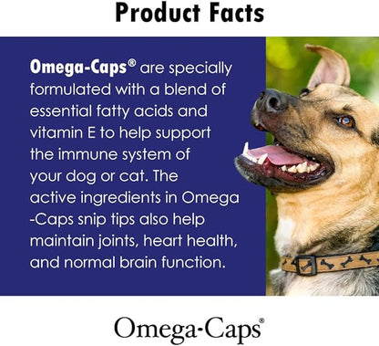 Omega Caps HP Snip Tips for Cats and Small Dogs High Potency EPA and DHA Maximum Bioavailability Fish Oil Supplement Vet Formulated Made in USA Skin Coat Joint and Heart Health 250 Capsules