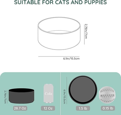 SPUNKYJUNKY 28.7OZ Ceramic Dog and Cat Bowl, Modern Cute Weighted Food Water Bowl for Replacement Black (1 Pack)
