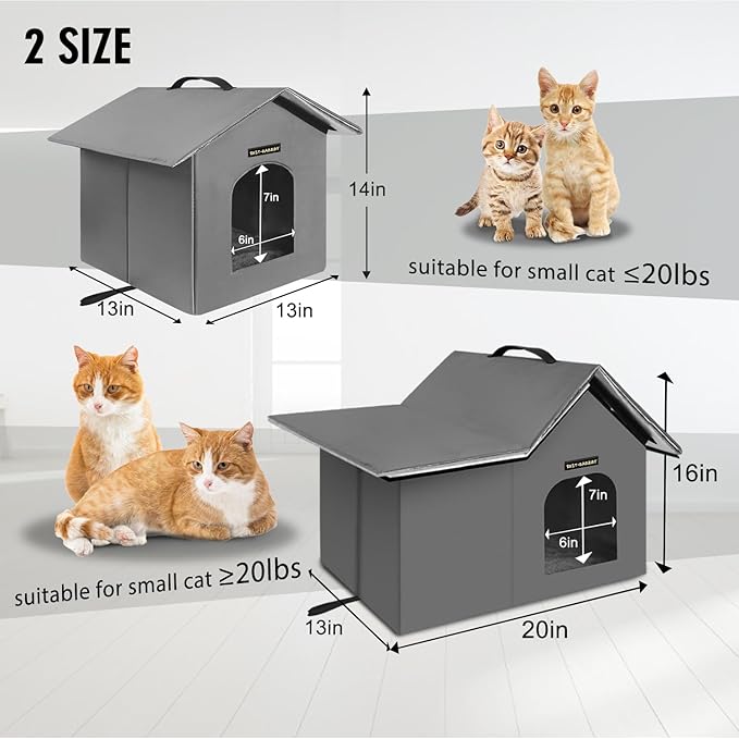 Rest-Eazzzy Outdoor Cat House, Feral Cat House Insulated with Mat and Clip, Weatherproof and Insulated, Cat Beds for Cats Kittens Puppies, Never Blow Away (Grey, M 13" X 17" X 20")