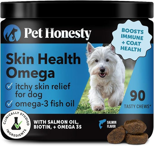 Omega Skin Health Chews for Dogs, Alaskan Salmon Oil, Omega-3 Fish Oil, Krill, Spirulina, Omega-3s, Healthy Skin & Coat, Itchy Skin, Dog Allergies, May Reduce Shedding (90 Count)