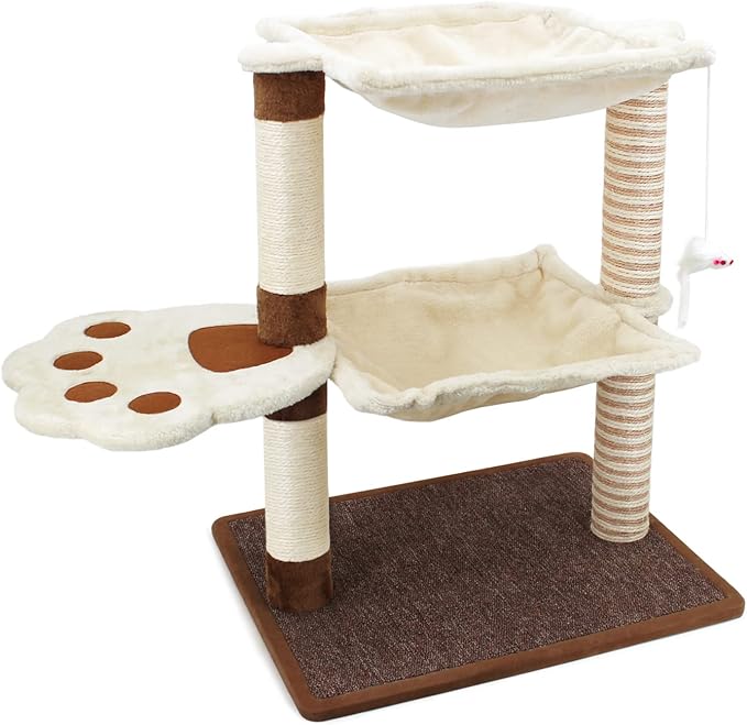 SONGWAY Cat Scratching Post with Hammock - 27.5'' Cat Tree with Natural Sisal Post, Cradle Bed Hammock for Indoor Large Adult Cats