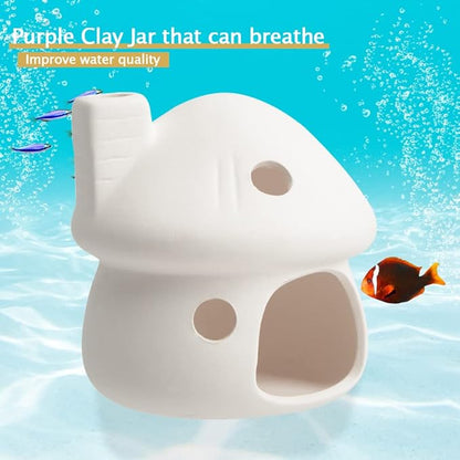 Fish Tank Decor Mushroom House Aquarium Decorations, Betta Bed Fish Tank Caves/Shrimp Cave/Toad House for Shrimp Betta Goldfish and Reptiles Rest Breed Hiding - White