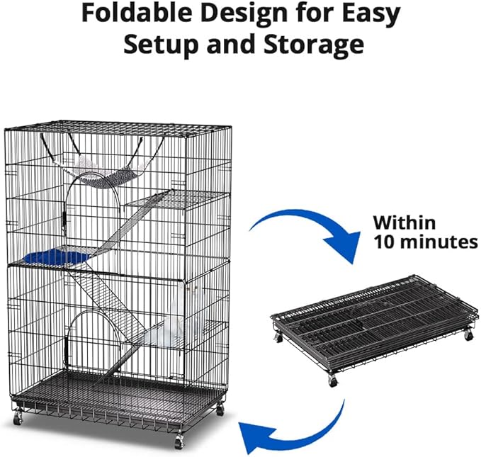 PawGiant 4-Tier Cat Cage 51 Inch Cat Crate Kennel Enclosure Playpen Large Metal Pet Cat Kitten Ferret Animal House Cage Indoor Outdoor with 2 Doors & 1 Hammock
