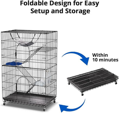 PawGiant 4-Tier Cat Cage 51 Inch Cat Crate Kennel Enclosure Playpen Large Metal Pet Cat Kitten Ferret Animal House Cage Indoor Outdoor with 2 Doors & 1 Hammock