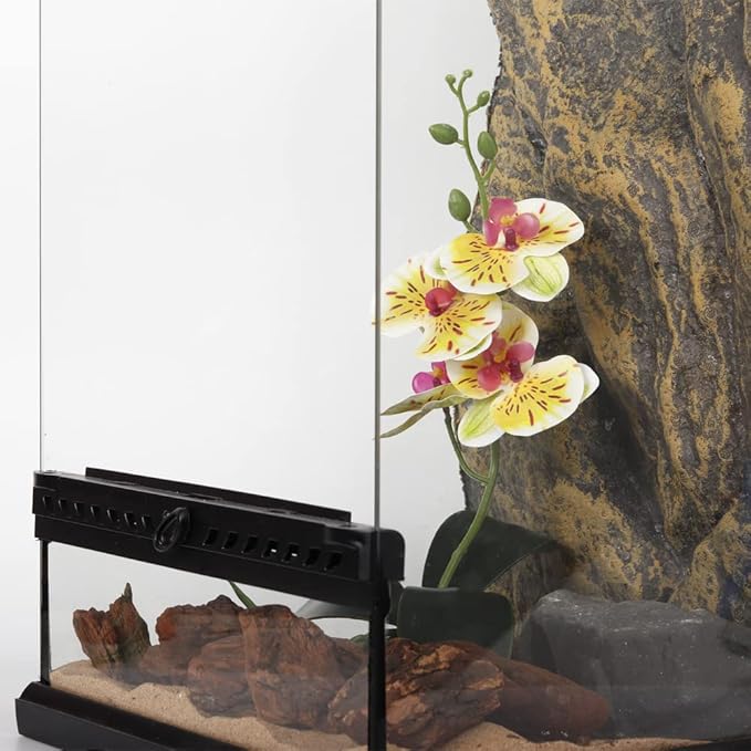 Fake Orchids Artificial Flowers, Reptile Terrarium Decor Plants, Bearded Dragon Tank Habitat Accessories fit Crested Gecko Leopard Lizard Chameleon Ball Python Snake Frog - White