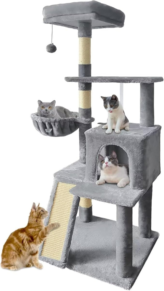 57" Cat Tree Tower for Indoor Cats, Multi-Level Cat Tower Condo with Sisal Scratching Post (Light Gray)
