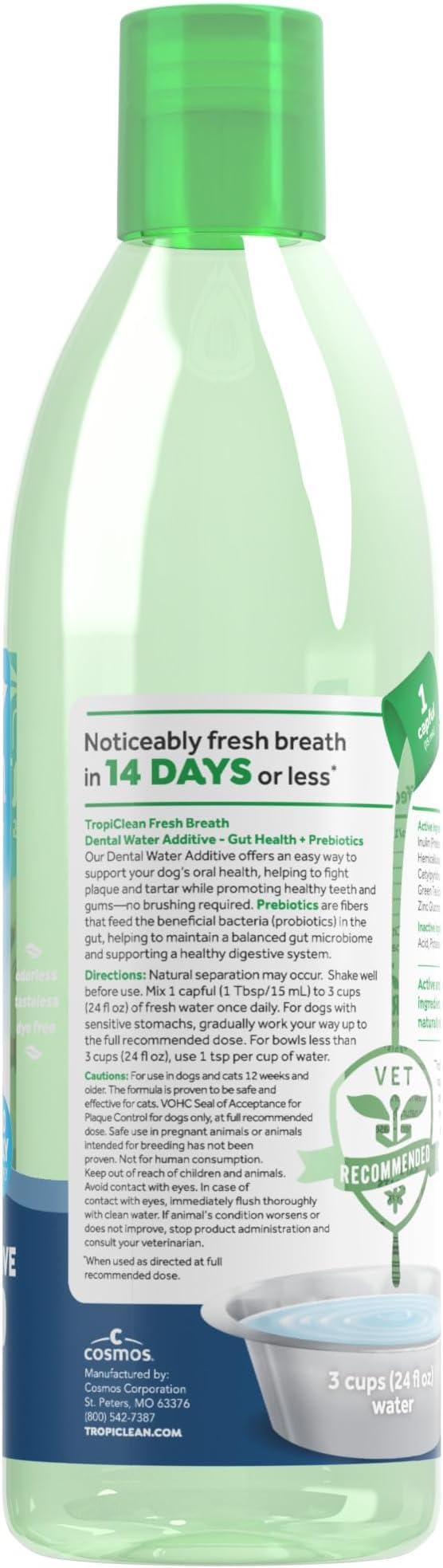 TropiClean Fresh Breath Water Additive for Dogs with Prebiotics, Gut Health for Dogs, Breath Freshener and Teeth Cleaning Solution, 16oz.