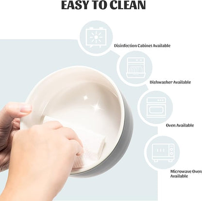 SPUNKYJUNKY 28.7OZ Ceramic Dog and Cat Bowl, Modern Cute Weighted Food Water Bowl for Replacement White-Grey (1 Pack)