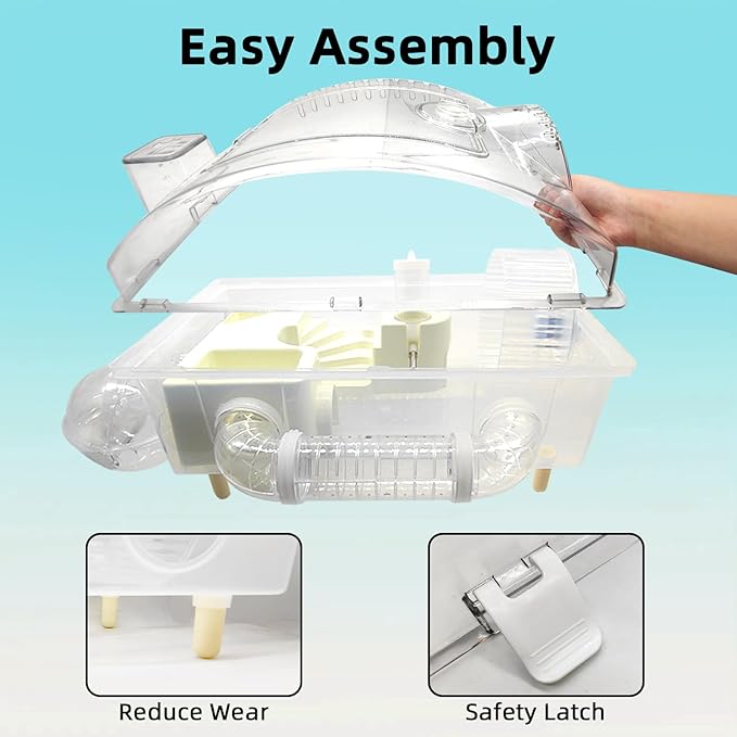 Tfwadmx Dwarf Hamster Cage,Acrylic Rat Cage,Hamster Home Small Animal Cages with Tube Exercise Wheel Mouse Habitat for Gerbils Mice 17.7”x11”x11.8”