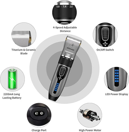 Goood Cat Clippers - Cordless, Low Noise, Quiet Grooming Kit for Matted & Long Hair, Paw Trimmer for Cats & Dogs (Gray)