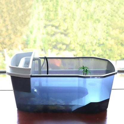 PINVNBY Plastic Turtle Tank Reptile Habitat Pet Terrariums Turtles Tank Aquarium Terrapin Topper Basking with Platform Plants,Durable,Safe, Non-Toxic(Black)