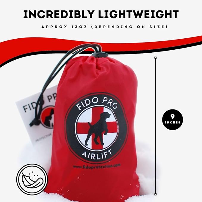 Fido Pro Airlift Emergency Dog Rescue Sling - Lightweight, Packable Dog Sling for Medium Dogs with 8-Point Support System for Safe Transport - Ideal for Hiking, Skiing - Fits Dogs 20-45 lbs