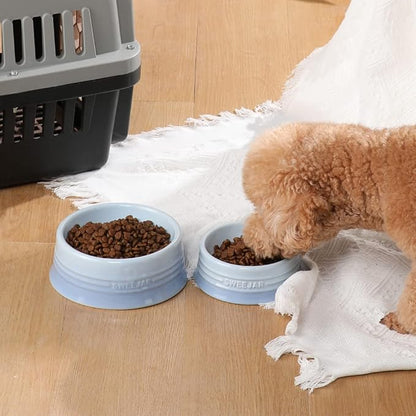 Sweejar Gradient Dog Bowl, Ceramic Dog Food Dish for Puppy and Kitten, Porcelain Pet Bowl for Food and Water 8 oz (Gradient Light Blue)