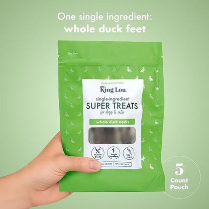King Lou Pets - Whole Duck Necks for Dogs and Cats - Single Ingredient Dog Treat - Dehydrated Cat Treats - USA-Made Dog and Cat Treats - Supports Hip and Joint Health - 5 Count