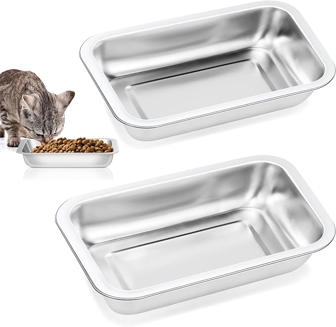 2 Pcs Cat Bowls Cat Food Bowl, 5.2-inch Stainless Steel Cats Bowls, for Indoor Cats Whisker Fatigue Metal Bowl for Food and Water, Shallow
