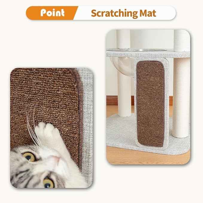 Wooden Cat Tree Tower for Indoor Cats 53'', Modern Natural Wood Cat Furniture with Cozy Beds, Scratching Post and Clear Hammock for Kittens and Adult Cats (Gray)