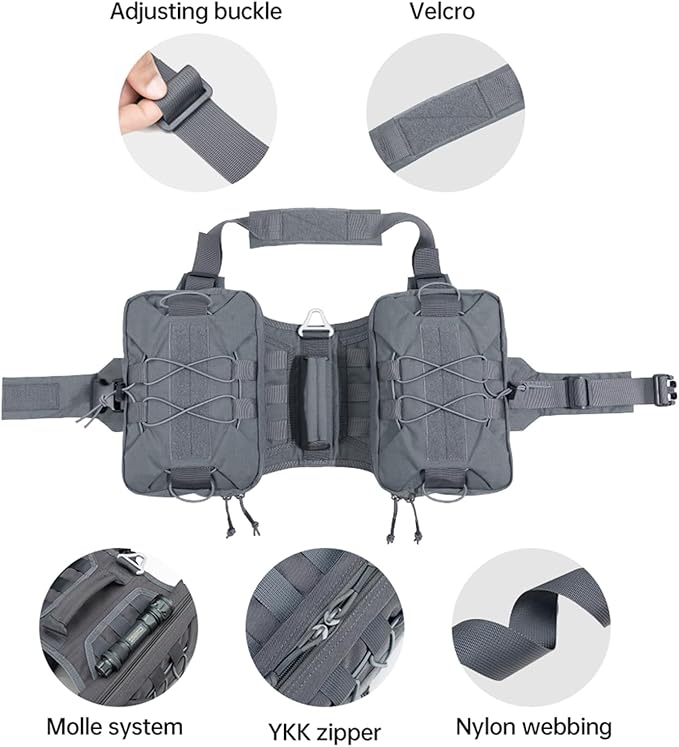EXCELLENT ELITE SPANKER Dog Pack Dog Saddle Bag Backpack for Camping Hiking Medium & Large Dog with 2 Capacious Side Pockets (M, Grey)