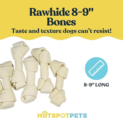 hotspot pets 8-9 Inch Large Rawhide Dog Chew Bones (10 Pack)- Made from Grass Fed Cows - Great for Dental & Oral Care for Aggressive Chewers Large Dogs