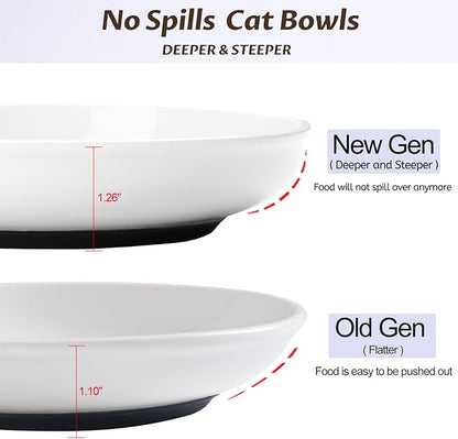 No Spill Cat Bowls,Cat Food Bowl,Anti Whisker Fatigue Healthy Ceramic Cats Dishes Set for Indoor Cats,Shallow Wide Kitten Plates for Food and Water,Non-Slip Silicone Bottom,3 Pack