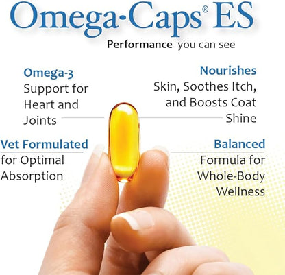 Omega Caps ES Extra Strength for Large and Giant Dogs Omega-3 and Omega-6 Fatty Acid Antioxidant Supplement Vet Formulated Made in USA Skin Coat Joint Heart and Immune Health 60 Softgel Capsules