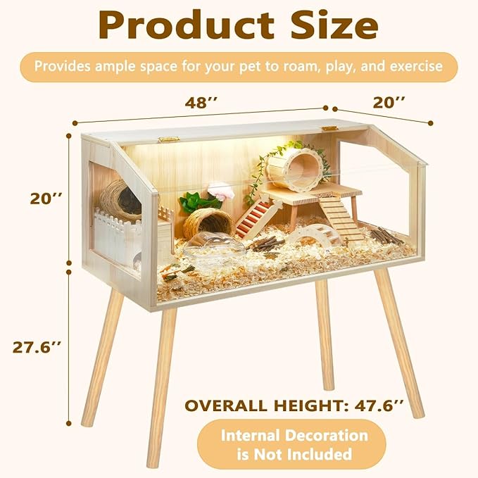 Prolee Hamster Cage with Legs, Guinea Pig Cages Chew Proof, Hamster House, Hamster Cages and Habitats, 48" L x 20" W x 47.6" H