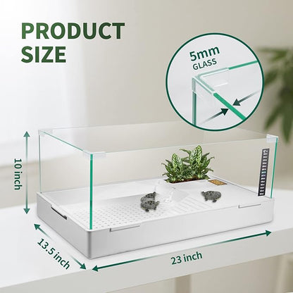 BETAZOOER Turtle Tank with Adjustable Water Pump Filter, Full View Visually Tortoise Aquarium Habitat, Glass Material Easy Changing Water&Clean for Small Amphibious Creatures Reptiles 15.7"×11.8"×10"