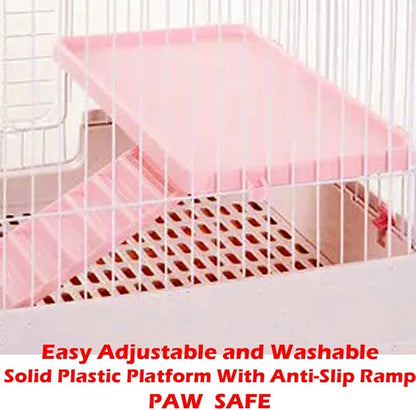 Pink Large Multi-Floor Deluxe in/Outdoor Guinea Pig Chinchilla Ferret Squirrel Hedgehog Kitten Rabbit Bunny Hutch House Critter Habitat Easy Removale Washable Tray Paw Safe Platform Ladder Floor