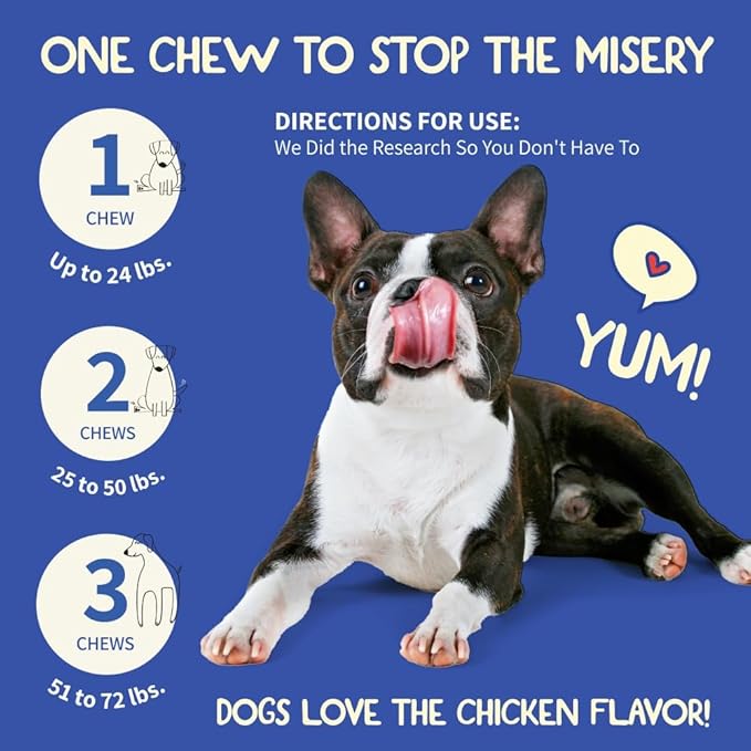 Dog Itching Skin Relief - Itch Relief for Dogs – Dog Allergy Relief with Salmon Oil - Anti Itch for Dogs Itchy Skin and Coat, Probiotics, Mushroom, Quercetin, Bromelain & Turmeric –120 Chicken Chews