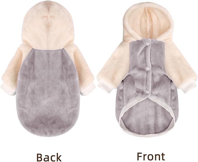 FabriCastle Dog Hoodie Sweater for Small Dogs Boy and Girl, Small Dog Clothes XS XXS Puppy Sweatshirt, Pet Outfit, Cat Clothing Super Soft Warm Snap On Closure (Lightgrey-Cream, X-Small)