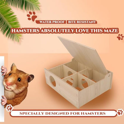 Hamster and Mouse Wooden Tunnel Cage Secret Peep Shed and Explore Hideout Flip Cover Design Hamster Play Tunnel