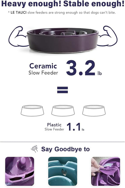 LE TAUCI Dog Bowls Slow Feeder Ceramic, 1.5 Cup Slow Feeding Bowl for Small and Medium Breed, Puzzle Dog Food Bowl for Fast Eater, Maze Purple