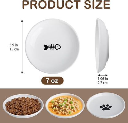 Cat Food Bowl Set of 6, Ceramic Cat Bowls, Anti Whisker Fatigue Cats Bowl Set,5.9 Inches Shallow Wide Kitten Plates for Wet/Dry Food, Indoor Pets (Fish Bone)