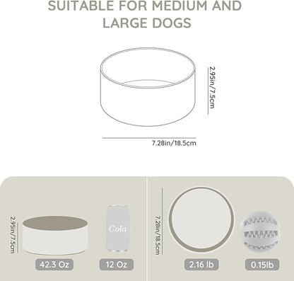 SPUNKYJUNKY 42OZ Ceramic Dog and Cat Bowl, Modern Cute Weighted Food Water Bowl for Replacement Grey (2 Pack)