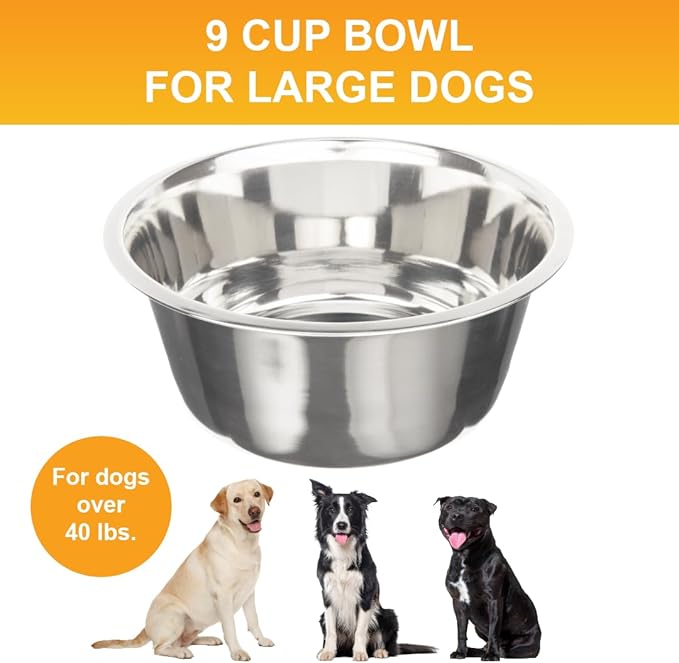 Neater Pet Brands 9 Cup (72 oz.) Stainless Steel Dog Bowls, 1 Single Neater Feeder Replacement Bowl (Large Deluxe Model), Dog Food Bowl or Water Bowls, Dishwasher Safe Metal Dish for Large Dogs