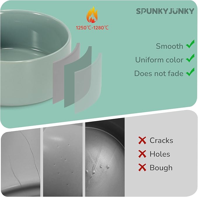SPUNKYJUNKY 13.5OZ Ceramic Dog and Cat Bowl, Modern Cute Weighted Food Water Bowl for Replacement Morandi Green (1 Pack)