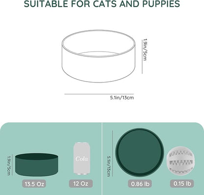 SPUNKYJUNKY 13.5OZ Ceramic Dog and Cat Bowl, Modern Cute Weighted Food Water Bowl for Replacement Green (2 Pack)