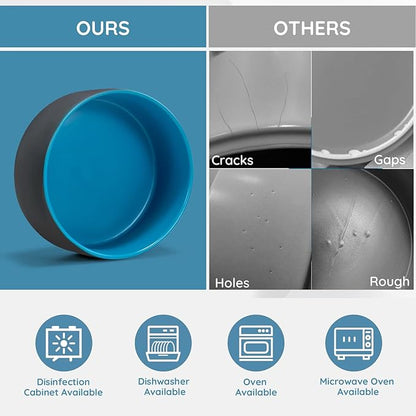 SPUNKYJUNKY Ceramic Dog and Cat Bowl Set with Wooden Stand, Modern Cute Weighted Food Water Set for Small Size Dogs (13.5OZ) & Medium Sized Dogs (28.7OZ) & Cats (1.7 Cups, 2 × Blue-Grey)