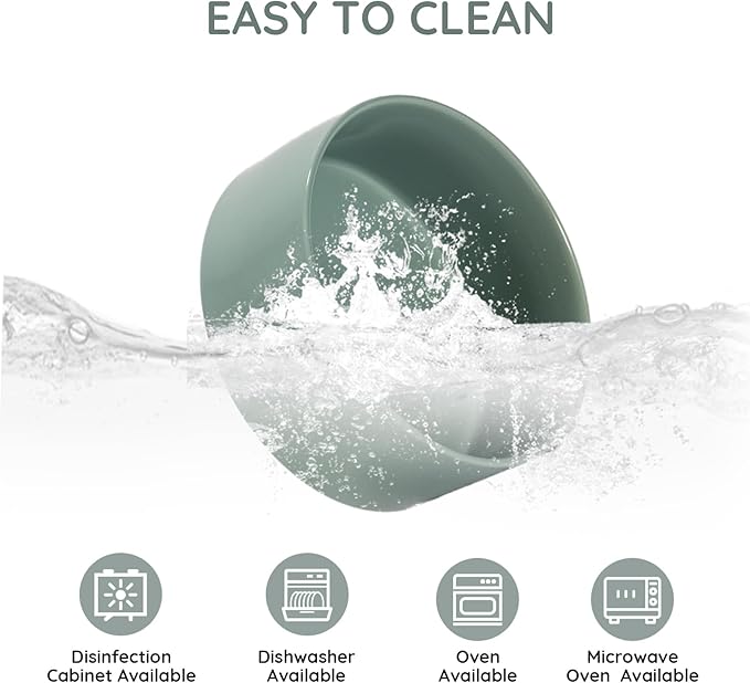 SPUNKYJUNKY 60OZ Ceramic Dog and Cat Bowl, Modern Cute Weighted Food Water Bowl for Replacement Morandi Green (2 Pack)