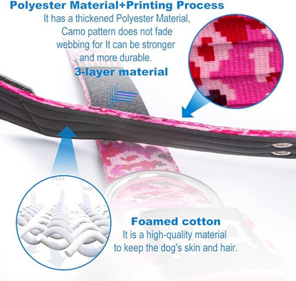 TSPRO Tactical Dog Collar, Adjustable, with Patch & Double Needle Metal Buckle, Heavy Duty for Large to Extra Large Dogs, Durable for Walking, Running, Hiking & Training (Camo Blue L-XL)