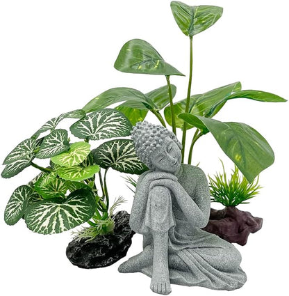 Smoothedo-Pets Fish Tank Decorations Aquarium Decoration 4inch Ornaments Accessories Betta Fish Rest Leaf Buddha (Type-B-Set-Buddha)