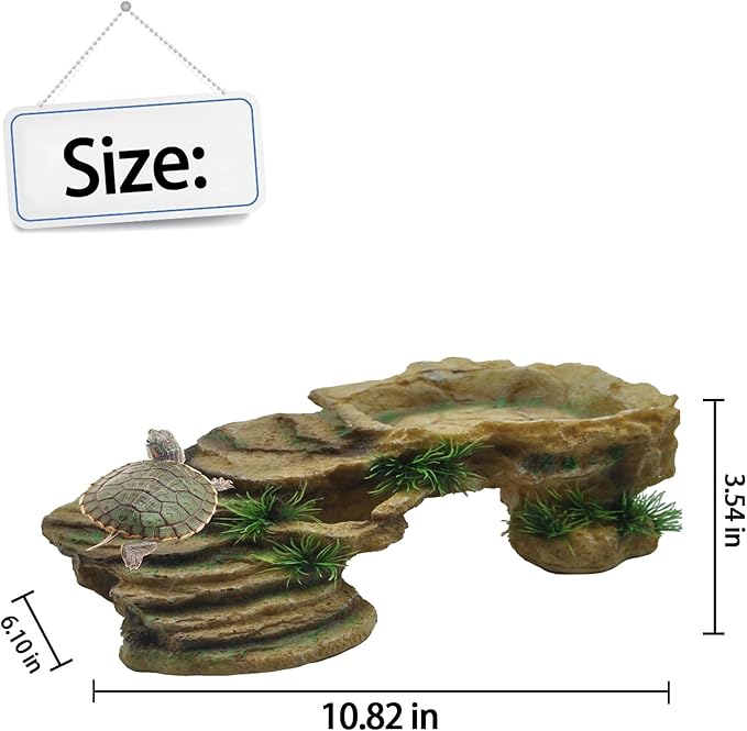 kathson Turtle Basking Platform,Tortoise Resin Climbing Rock Rectangular Resting Terrace Tank Accessories,Reptiles Dock Hide Cave Habitat Decoration for Bearded Dragon Lizard Geckos Spiders (3 PCS)