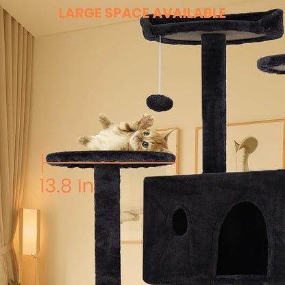 54.7 inches Cat Tower for Indoor Cats, Multi-Level Cat Condos with Scratching Posts, Hanging Toys, Dark Gray
